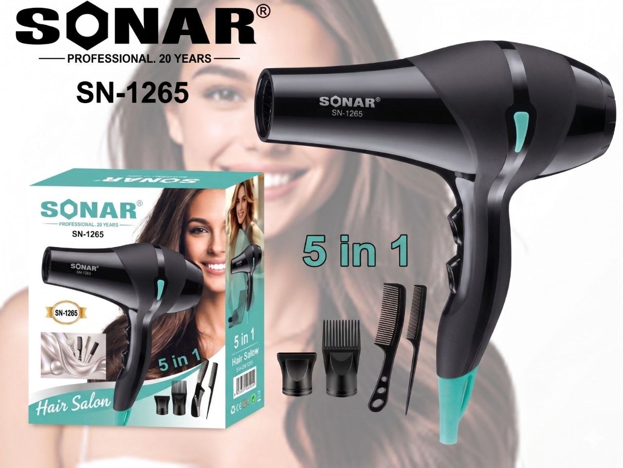 Kit Secadora Profesional SONAR 5 en 1 (SN-1265).