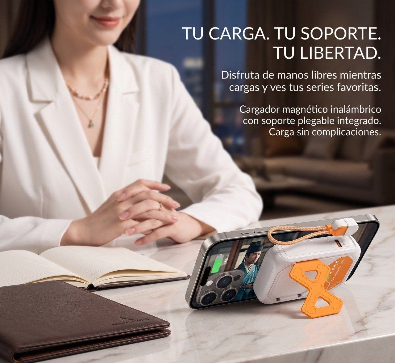 Cargador inalámbrico más soporte para celular