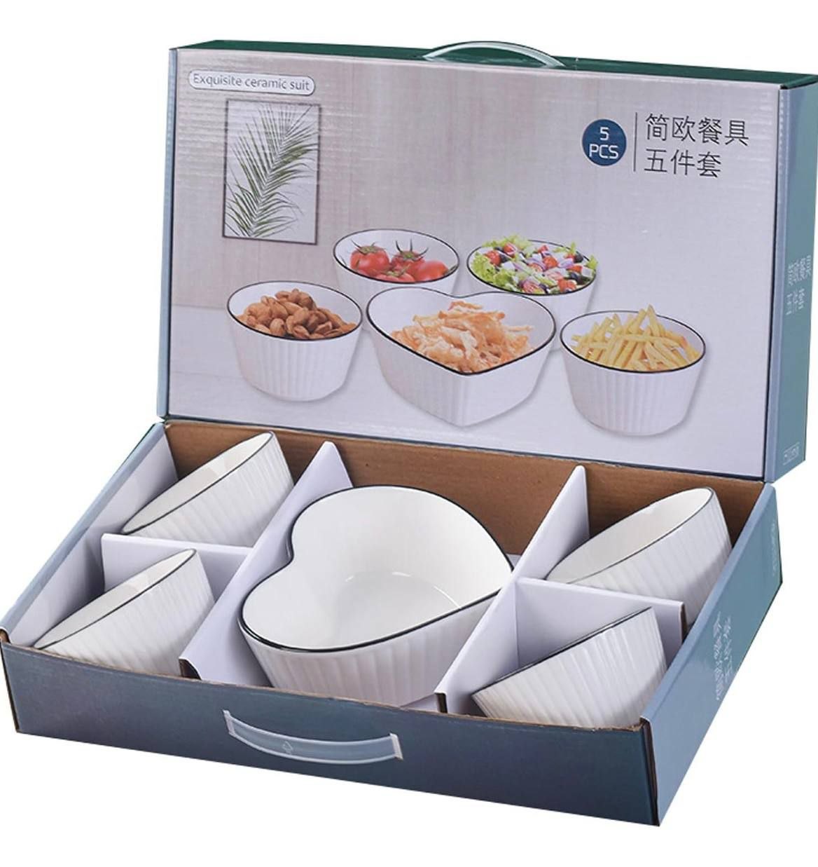 Set Bowl 5 piezas de Cerámica en forma de corazón