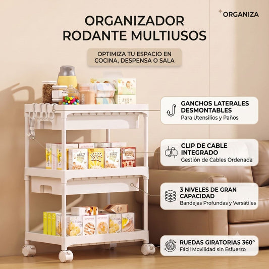 CARRITO ORGANIZADOR CON RUEDA Y CAJON 3 PISOS JY-2633